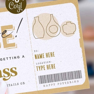 Pottery Class Gift Voucher Certificate, Surprise Pottery Classes Coupon ...