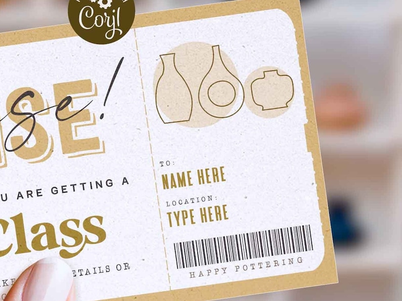 Pottery Class Gift Voucher Certificate Surprise Pottery Etsy