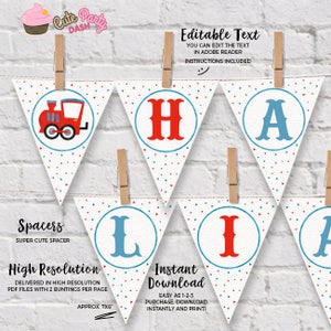 Editable Choo Choo Train Birthday Party wall banner, pennant banner INSTANT DOWNLOAD