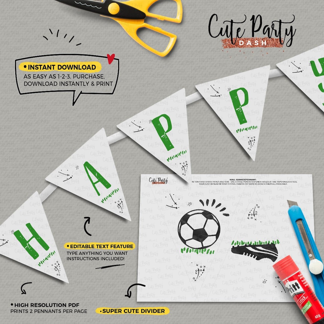 INSTANT DOWNLOAD - EDITABLE Soccer Birthday Pennant Banner Sports ...