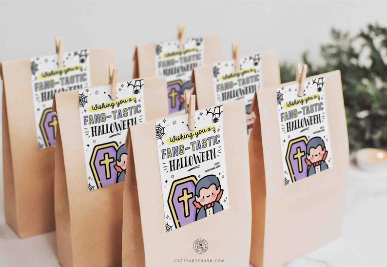 EDITABLE Fang-tastic Halloween Gift Tag Template INSTANT DOWNLOAD Happy Halloween Party Favor Teacher Printable Pta Pto Kids Non Candy Label