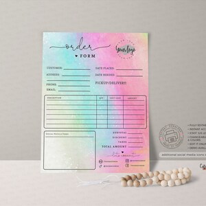 Watercolor Rainbow Order Tracker Form Template, INSTANT DOWNLOAD ...