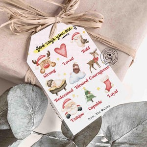 God Says You Are Religious Christmas Gift Tag Printable INSTANT DOWNLOAD Christian Affirmations Happy Holidays Sunday School Gift Tags Kids