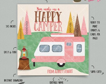 SOFORTIGER DOWNLOAD - EDITIERBARE Valentinstagskarte Camper Kinder Valentinstag Karte Valentinstag Klassenzimmer Karte Camping Valentinstag Karten