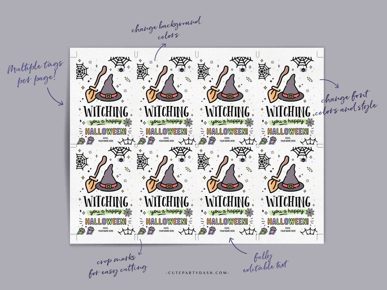 EDITABLE Witching You a Happy Halloween Gift Tag Template INSTANT DOWNLOAD Party Favor Teacher Staff Pta Pto Kids Witch Treat Candy Label