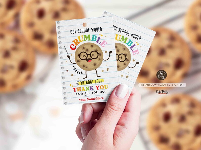 Editable Cookie Gift Tag, Chip Chip Hooray Employee Appreciation thank you, Teacher Staff School pto pta Appreciation Week