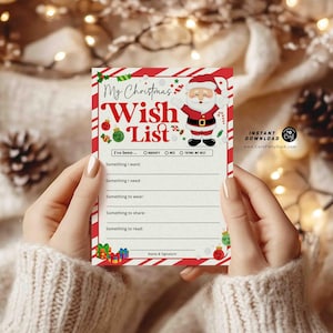 Christmas Wish List for kids Printable INSTANT DOWNLOAD Editable Christmas 5x7" Holidays Wish List template Santa Wish List, Letter to Santa
