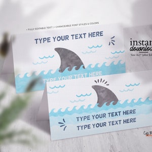 Cartel editable para fiesta de cumpleaños de tiburones: Tema playero para armar (Descarga digital) imagen 7