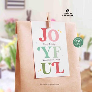 Joyful Christmas Gift Tag Printable INSTANT DOWNLOAD Happy Holidays Colorful Wine Bottle Label Sticker Modern Christmas Festive Favor Tag