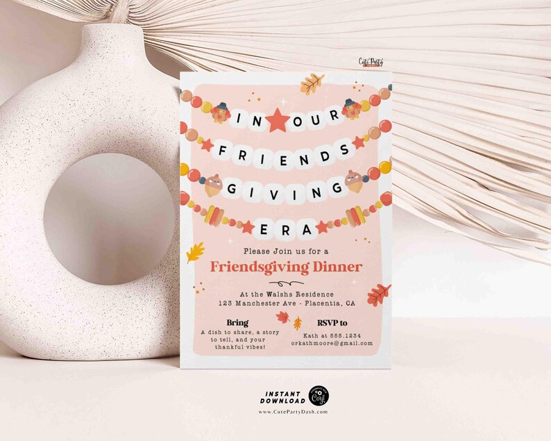 In Our Friendsgiving Era Friendsgiving Invitation – Trendy Friendship Bracelet Invite, Digital Printable, Modern Thanksgiving Invitation