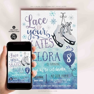 Ice Skating invitation Printable INSTANT DOWNLOAD EDITABLE Winter birthday Girl invitation Roller Skate Birthday Invite Skate On Over 365