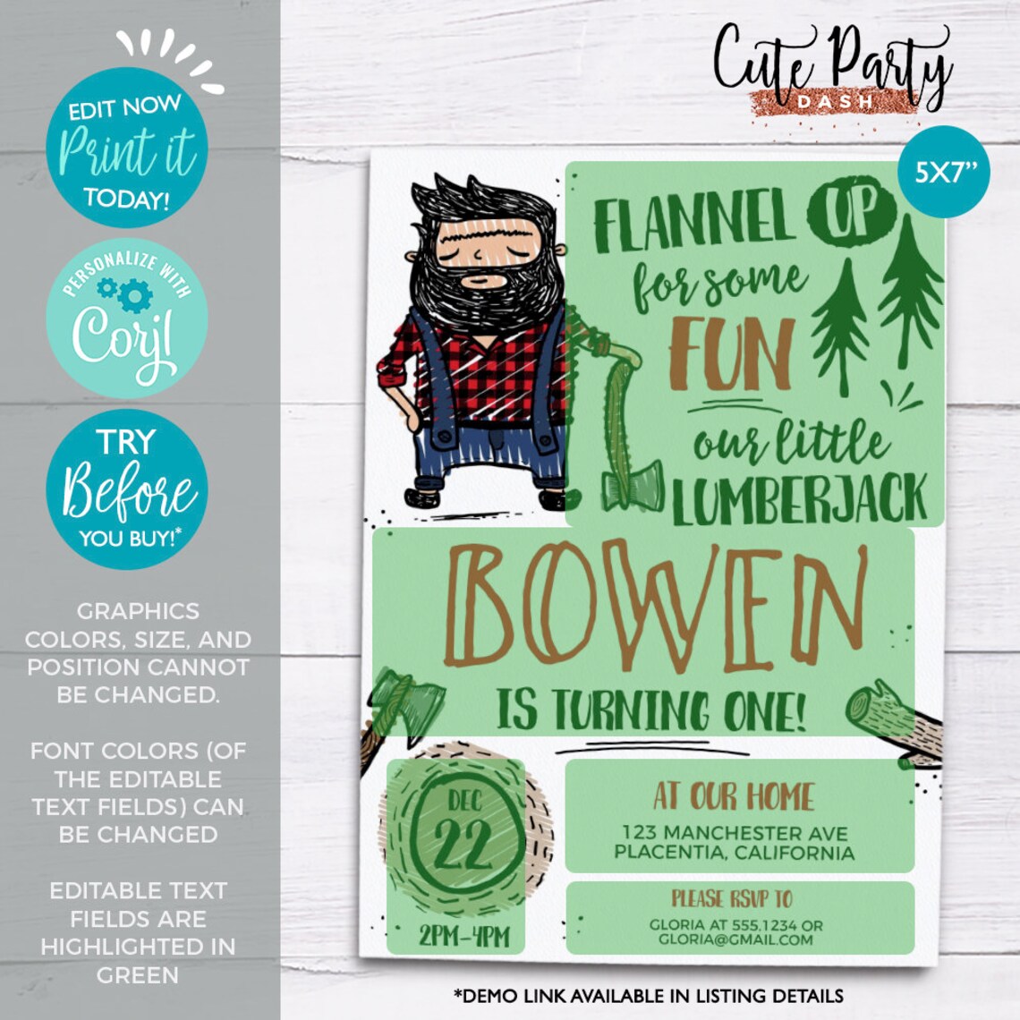 INSTANT DOWNLOAD EDITABLE Lumberjack First Birthday Party | Etsy