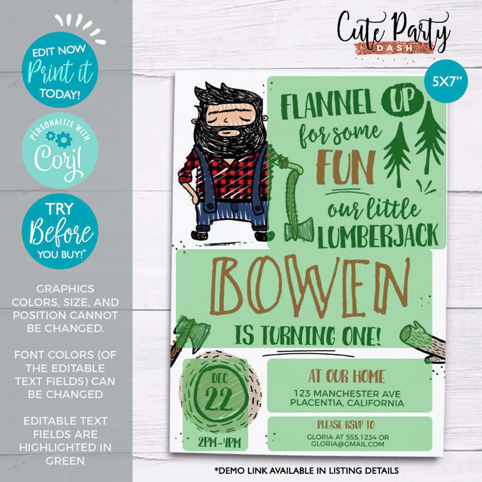 INSTANT DOWNLOAD EDITABLE Lumberjack First Birthday Party - Etsy