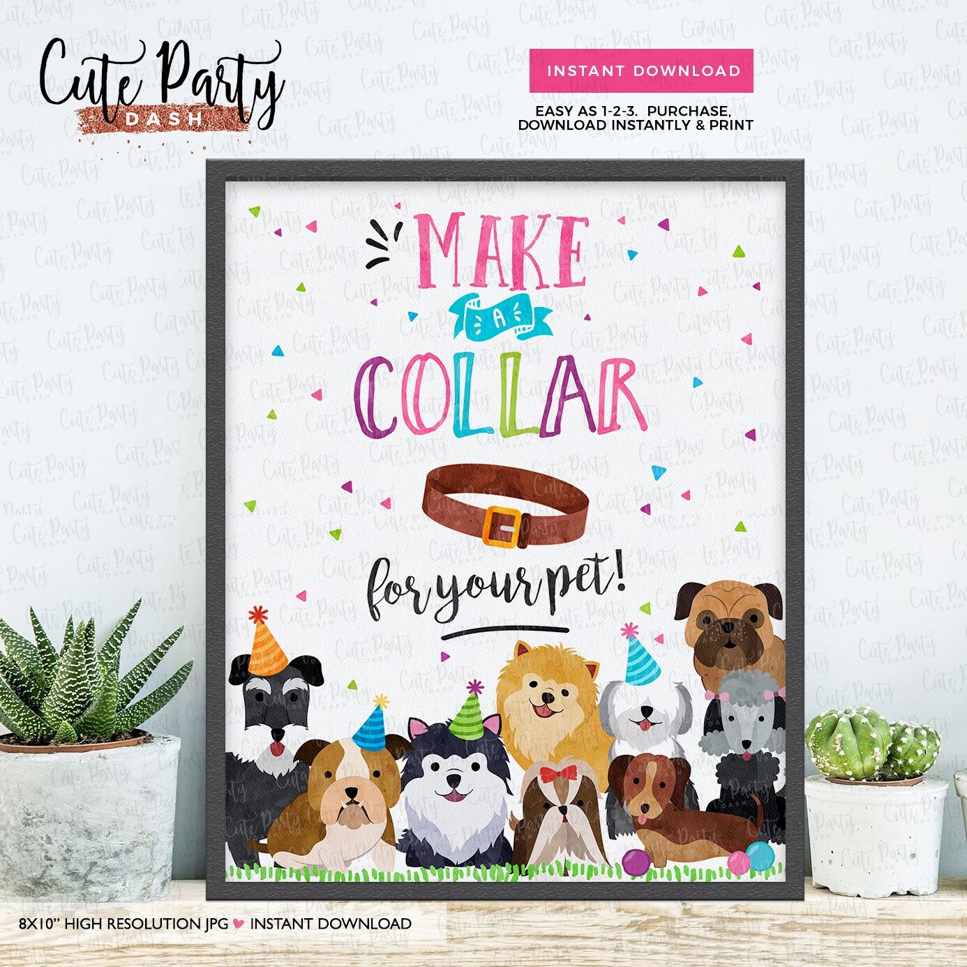 Puppy Adoption Party Sign: Make a Collar, Dog Birthday (Digital Download)