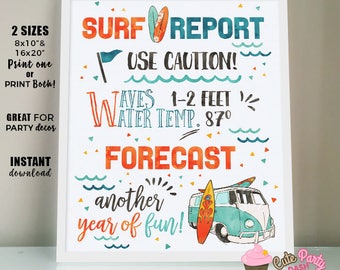 INSTANT DOWNLOAD - Surf's Up Birthday Forecast Sign Surf Party decorations Surf chalkboard door sign Summer beach party 436