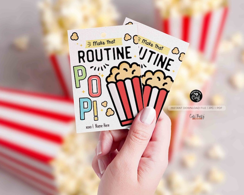 Editable Cheerleader good luck popcorn tag, Cheer Dance Squad Good Luck Tag, Team, Printable Make that routine POP tag INSTANT DOWNLOAD