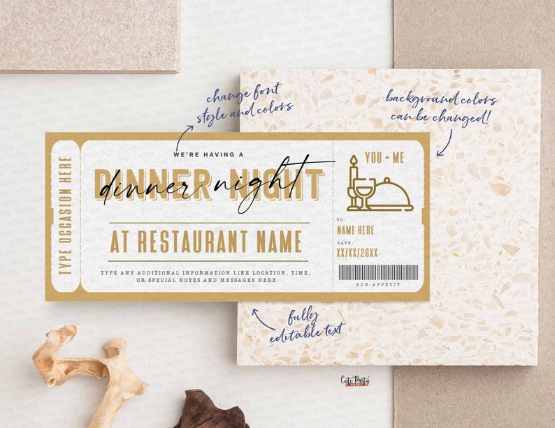 Dinner Night Gift Voucher Certificate Surprise Date Night Etsy