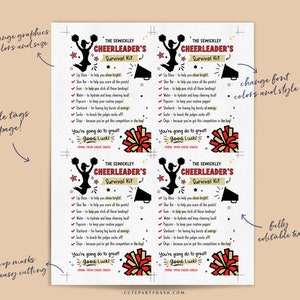 Cheerleader Survival Kit Tag Printable INSTANT DOWNLOAD Editable Cheer Team Gift Survival Kit Card Good Luck School Sports Player Gift Treat