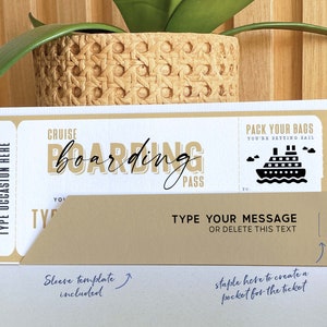 Cruise Boarding Pass Vacation Ticket Gift Voucher, Editable Gift Ticket Template, Surprise Cruise Trip gift ticket, INSTANT DOWNLOAD