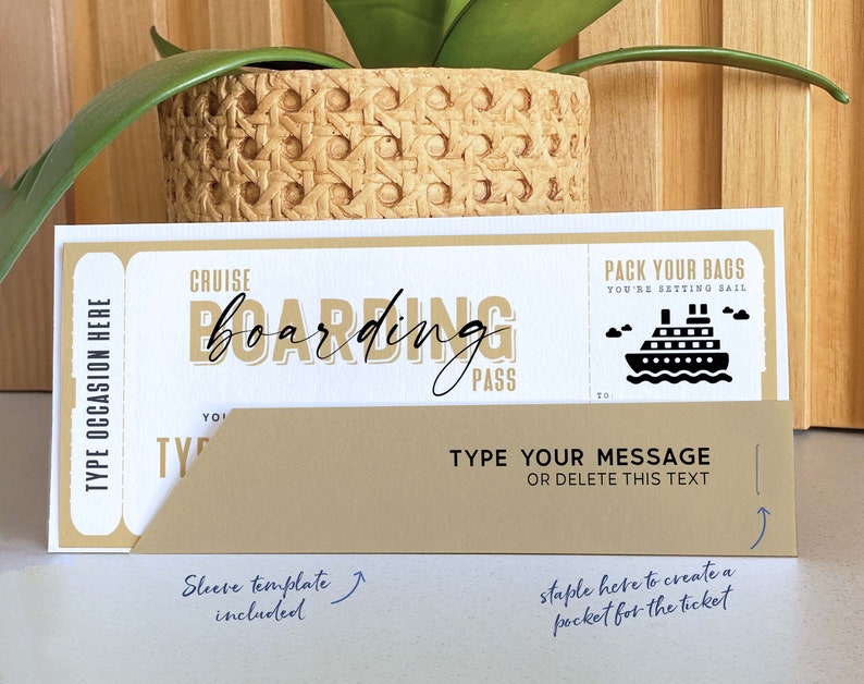 Cruise Boarding Pass Vacation Ticket Gift Voucher, Editable Gift Ticket Template, Surprise Cruise Trip gift ticket, INSTANT DOWNLOAD