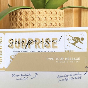 Surprise Ski Trip Ticket Template, Ski Pass Gift Voucher Template , Printable Skiing Birthday Gift idea INSTANT DOWNLOAD