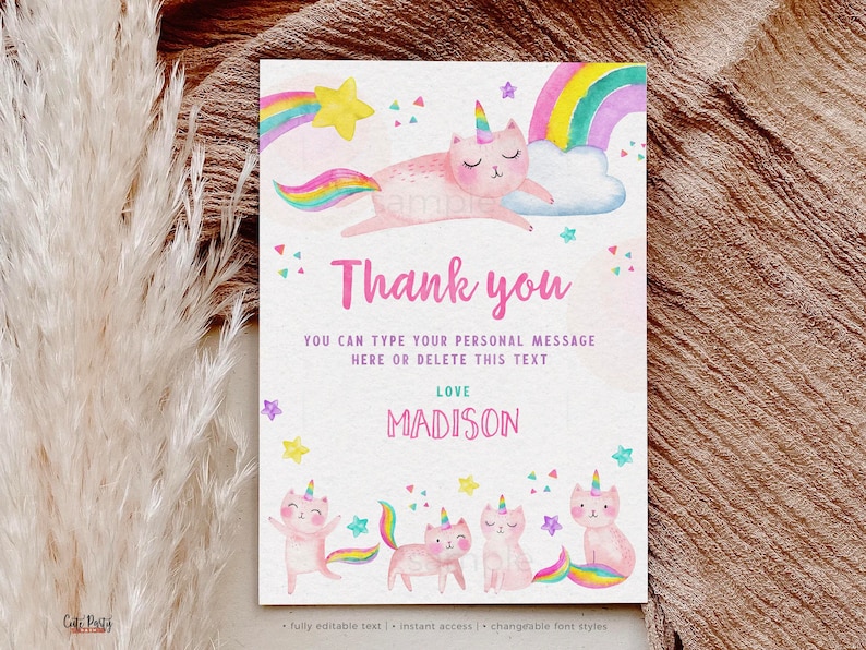 INSTANT DOWNLOAD Caticorn Birthday Party Invitation Cat - Etsy