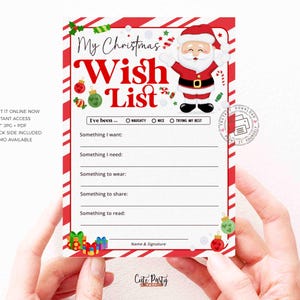 Christmas Wish List for kids Printable INSTANT DOWNLOAD Editable Christmas 5x7" Holidays Wish List template Santa Wish List, Letter to Santa