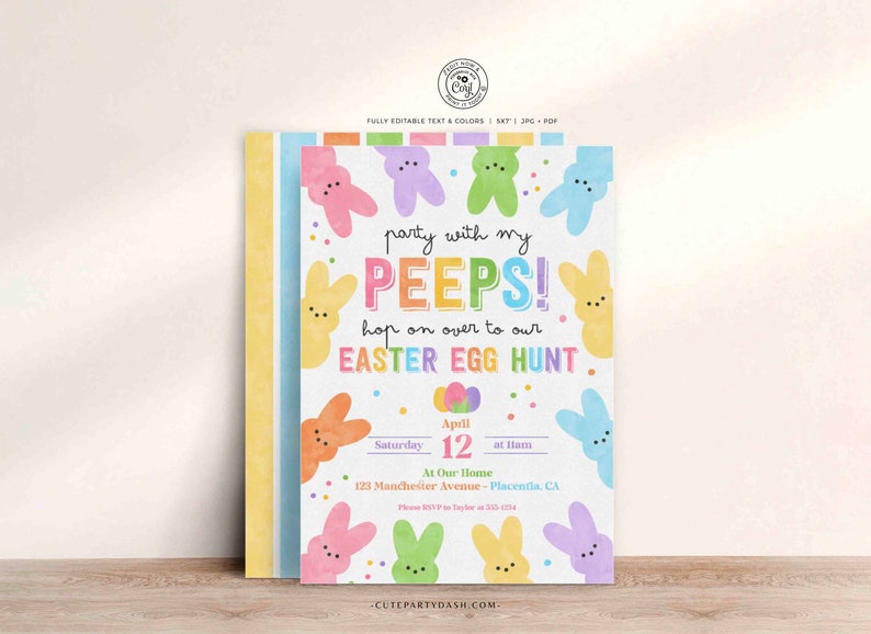 INSTANT DOWNLOAD Easter Egg Hunt Invitation, Editable Party With My Peeps Printable Invite, Spring Easter Peeps Egg Hunt Party, Bunny 379