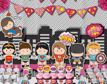 Superhero Girl Baby Shower Decorations: Printable Party Decor (Digital Download)