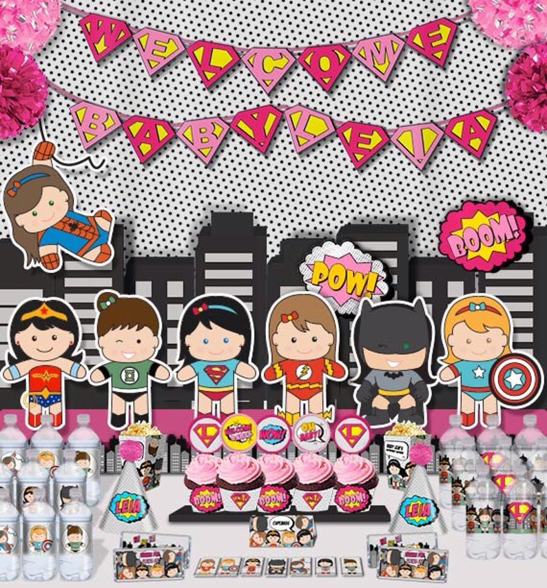 Superhéroe niña bebé ducha decoraciones super héroe DIY | Etsy