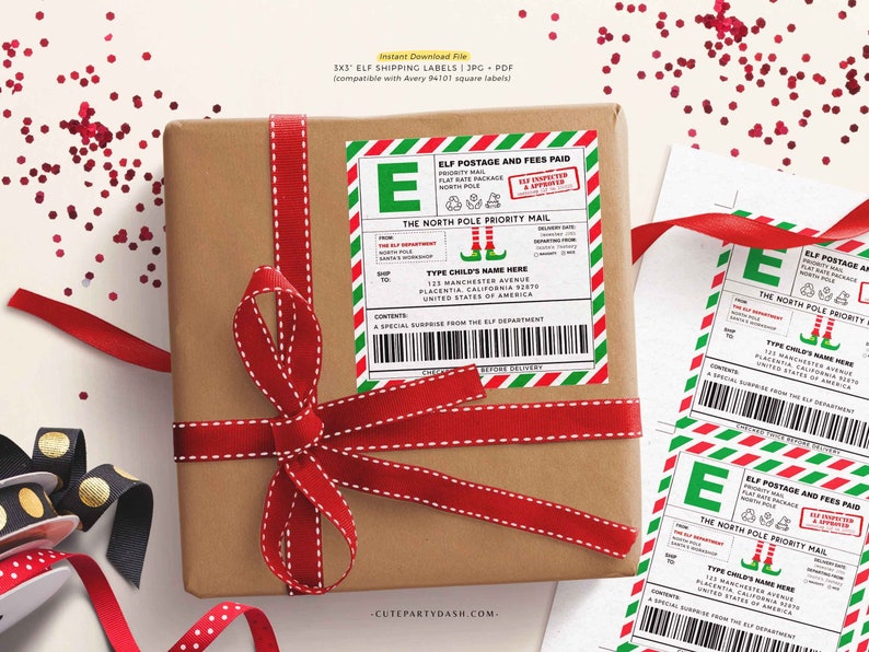 EDITABLE Elf North Pole Shipping Labels, Santa Mail, Christmas Mail Sticker From Santa, Package Tag Gift Postage Label