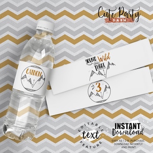 Young Wild and Three Water Bottle Label: Editable Tribal Birthday (Instant Download)
