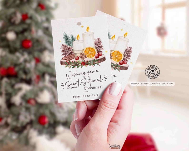 Wishing you a SCENTsational Christmas Tag INSTANT DOWNLOAD Editable Printable Happy Holidays gift Tag Candle Christmas gift for her
