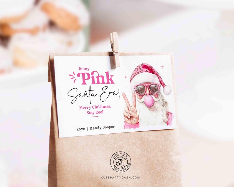 In My Pink Santa Era Christmas Gift Tag Printable INSTANT DOWNLOAD Trendy Retro Christmas Gift Tag –  Cool Santa Holiday Tag for Fun Gifting