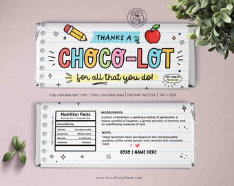 Teacher Appreciation Chocolate Bar Wrapper: Printable Gift (Instant Download)