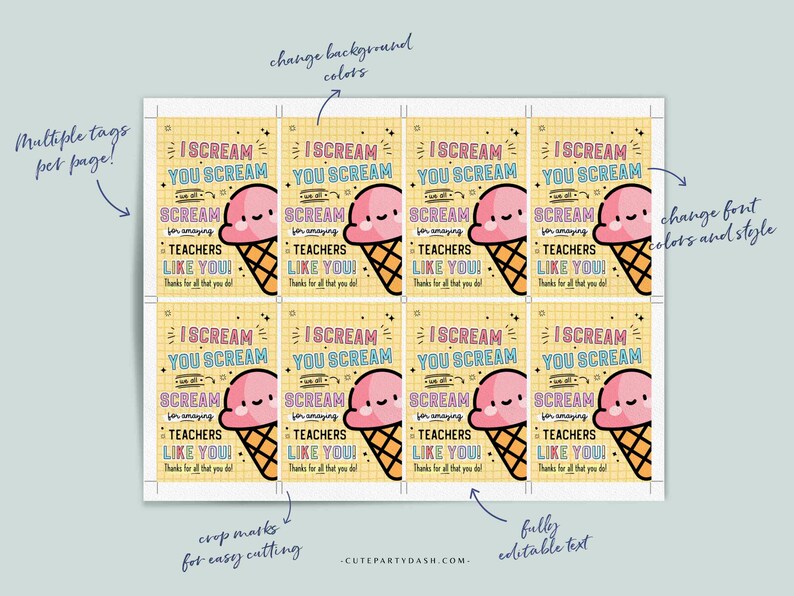 Ice Cream Teacher Appreciation Gift Tag Printable Gift for Etsy