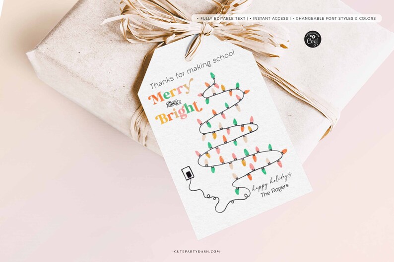 Thanks for making school Merry and Bright Christmas Gift Tag, Holiday Appreciation Gift Tags, Staff Teacher
