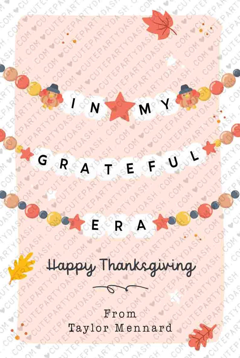 In My Grateful Era Thanksgiving Gift Tag Printable INSTANT DOWNLOAD Friendship Bracelet Trendy Thanksgiving Gratitude Favor Treat Tag