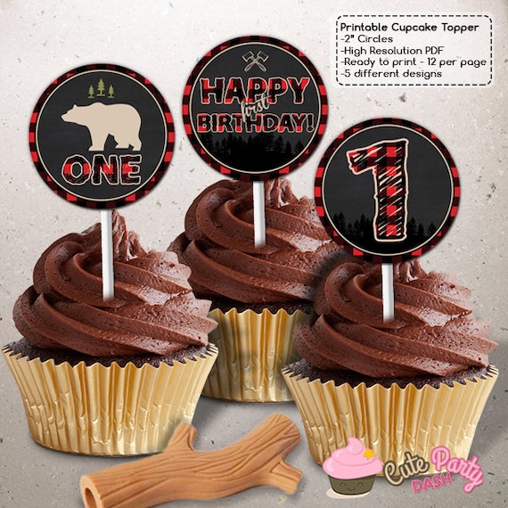 INSTANT DOWNLOAD - Lumberjack Birthday Cupcake Toppers - Lumberjack Party decorations