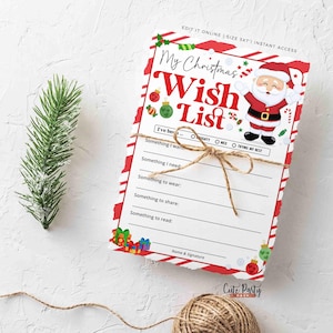 Christmas Wish List for kids Printable INSTANT DOWNLOAD Editable Christmas 5x7" Holidays Wish List template Santa Wish List, Letter to Santa