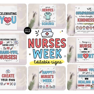 Nurses Week Sign Printable INSTANT DOWNLOAD Editable Medical Nurses Appreciation Week Decor Theme Thank You Poster props Happy nurse gift