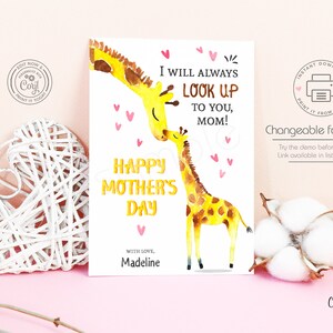INSTANT DOWNLOAD Editable Giraffe Mother's day Card | Etsy