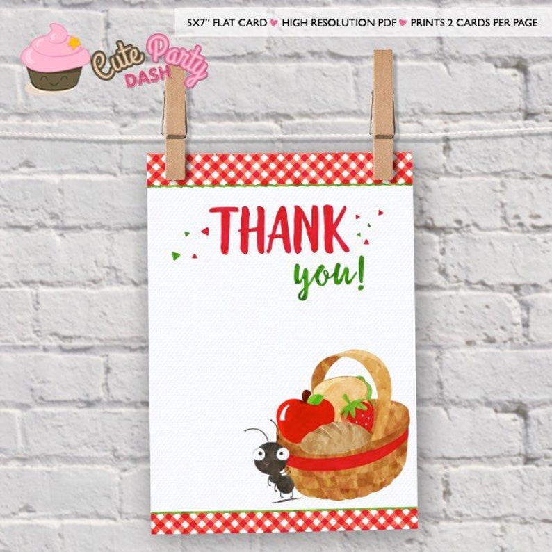 INSTANT DOWNLOAD Picnic Birthday thank you card picnic in Etsy