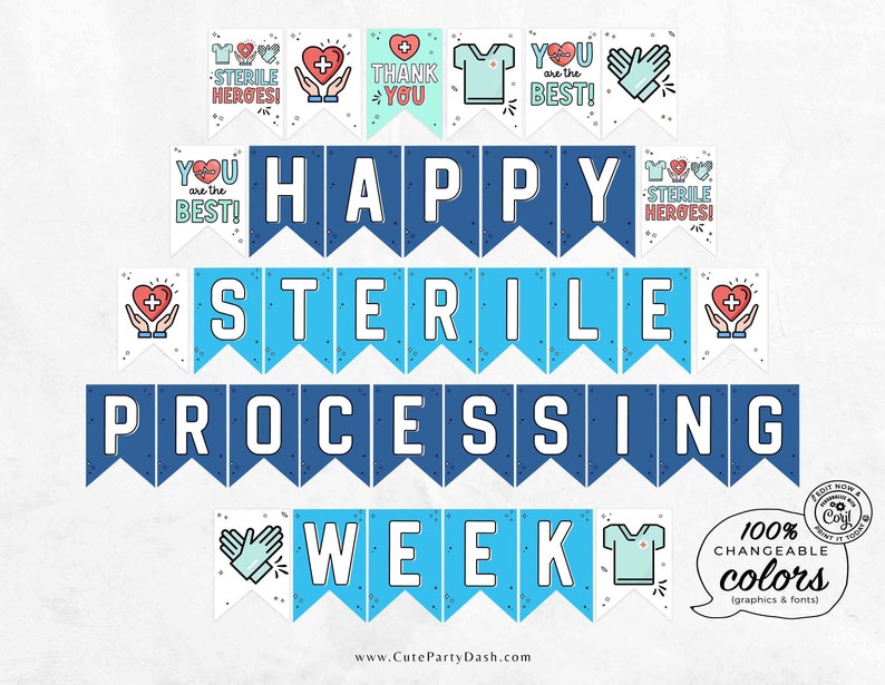 Sterile Processing Week Banner Printable INSTANT DOWNLOAD Printable SPD Week Decor ideas Editable Bunting Sterile Tech appreciation