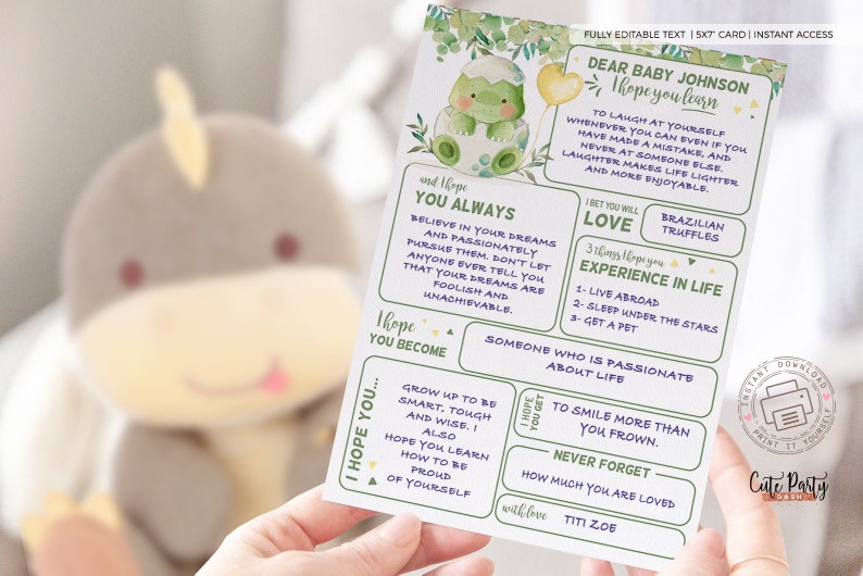 EDITABLE Dinosaur Baby Shower greenery wishes for the baby INSTANT DOWNLOAD