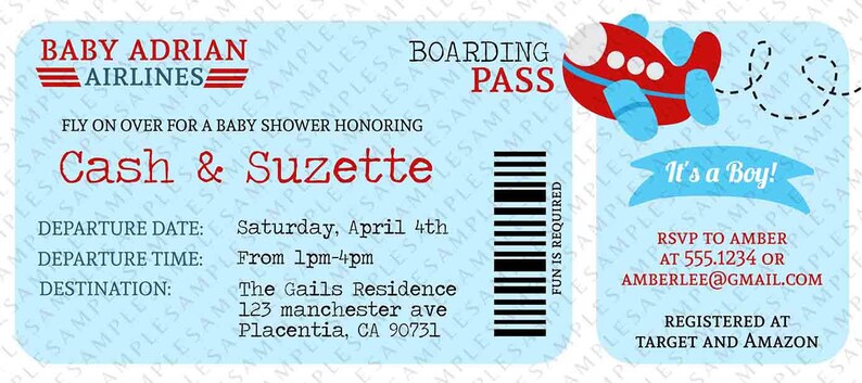 Airplane Baby Shower invite Template Editable Boarding Pass Baby Shower Ticket invitation Printable Baby Boy Shower INSTANT DOWNLOAD 213