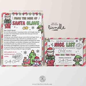 EDITABLE Official Letter from Santa Claus Nice List Certificate Bundle INSTANT DOWNLOAD Christmas eve box Printable Santa North Pole Mail