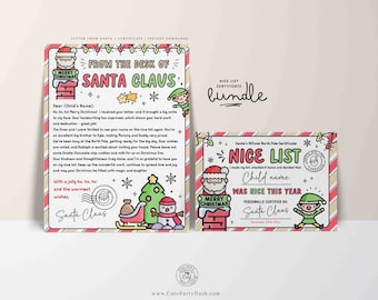 Editable Official Letter from Santa Claus Nice List Certificate Bundle INSTANT DOWNLOAD Christmas eve box Printable North Pole Mail FECH