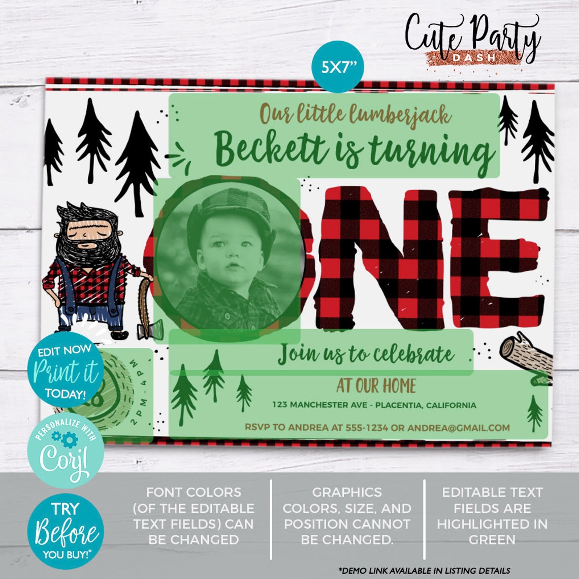 INSTANT DOWNLOAD EDITABLE Lumberjack First Birthday Party | Etsy