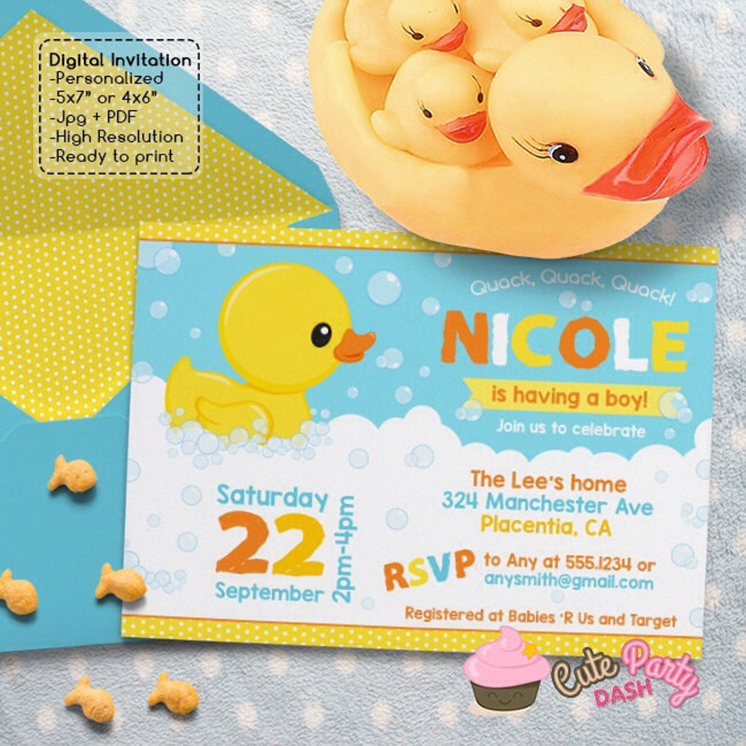 Rubber Duck Baby Shower Invitations DIY Rubber Ducky Printable - Etsy